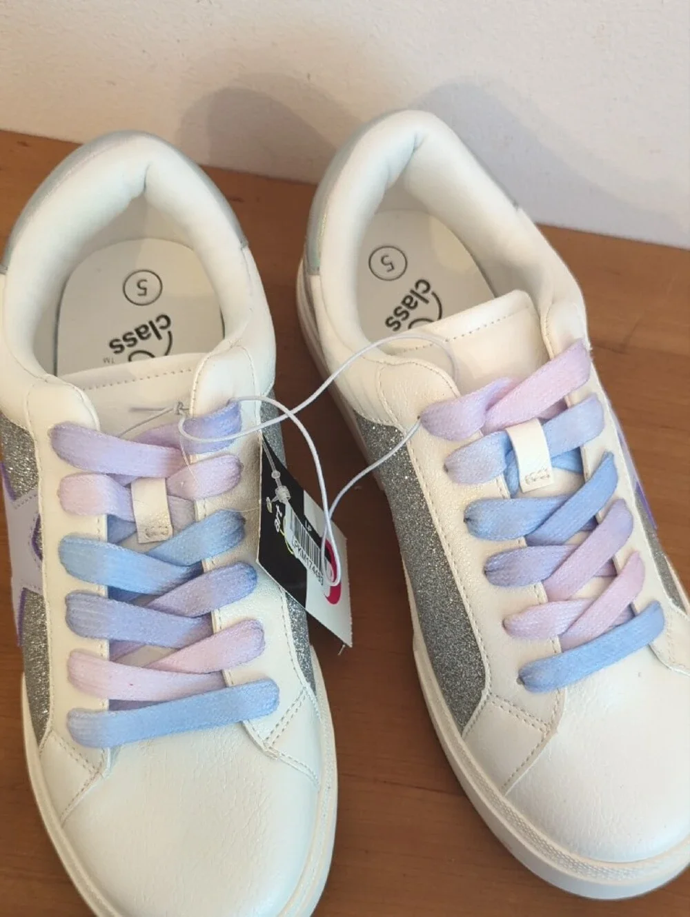 Girls Silver Kaitlyn Sneakers with Pastel Ombre Laces and Silver Glitter 5